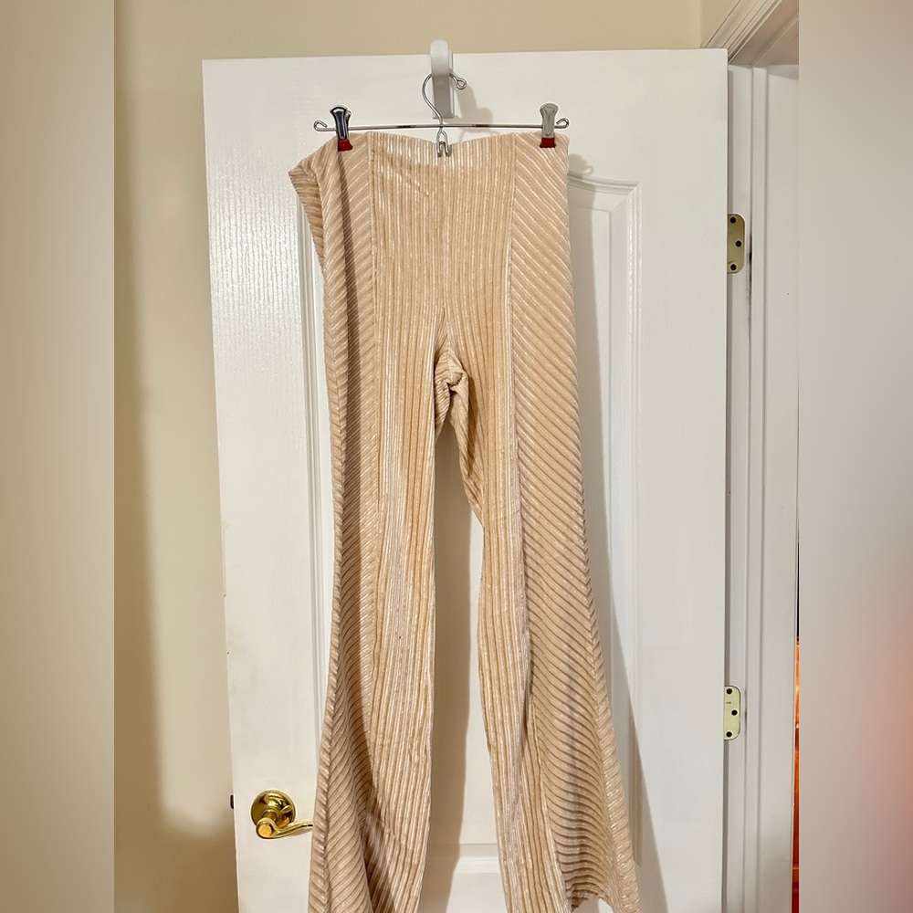 FREE PEOPLE NUDE VELVET FLARE PANTS
